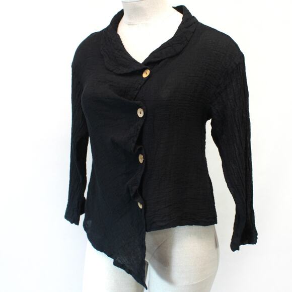 LUUKAA Black Linen Blend Asymmetric Button Down Blouse Cardigan Jacket Size 1 - Picture 1 of 8
